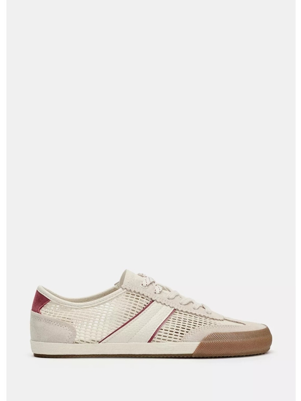 Zara Mesh Barefoot Sneaker in Cream with Burgundy Accent NWT